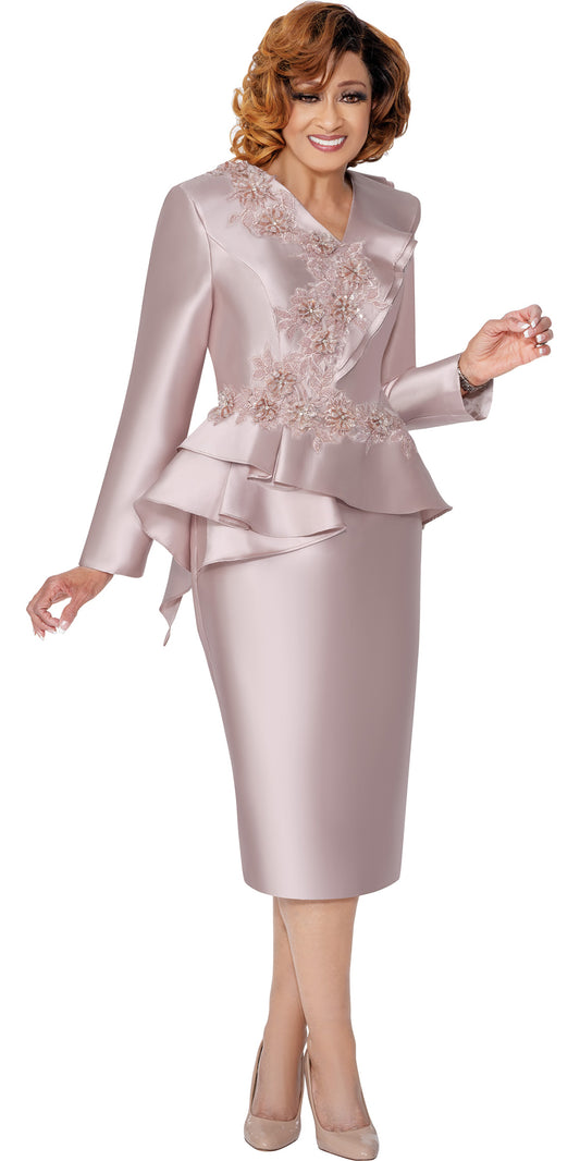 Dorinda Clark Cole 309771 - Taupe - Lace Embroidered Dress with Peplum