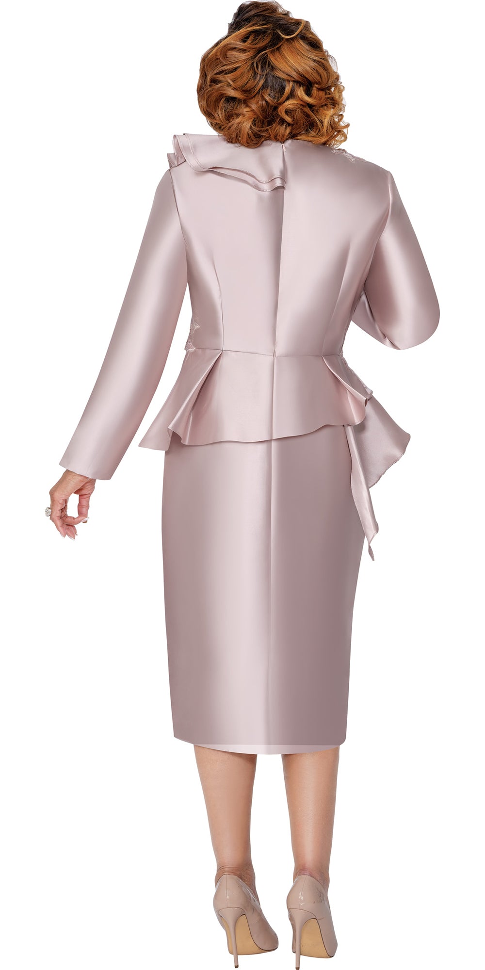 Dorinda Clark Cole 309771 - Taupe - Lace Embroidered Dress with Peplum