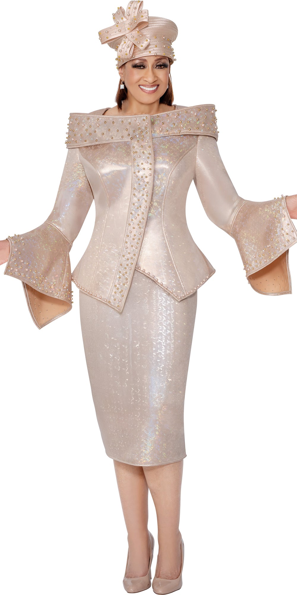 Dorinda Clark Cole 309791 - Champagne - Asymmetrical Suba Skirt Suit