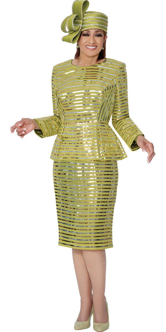 Dorinda Clark Cole 309821 - Green - Metallic Stiped Skirt Suit