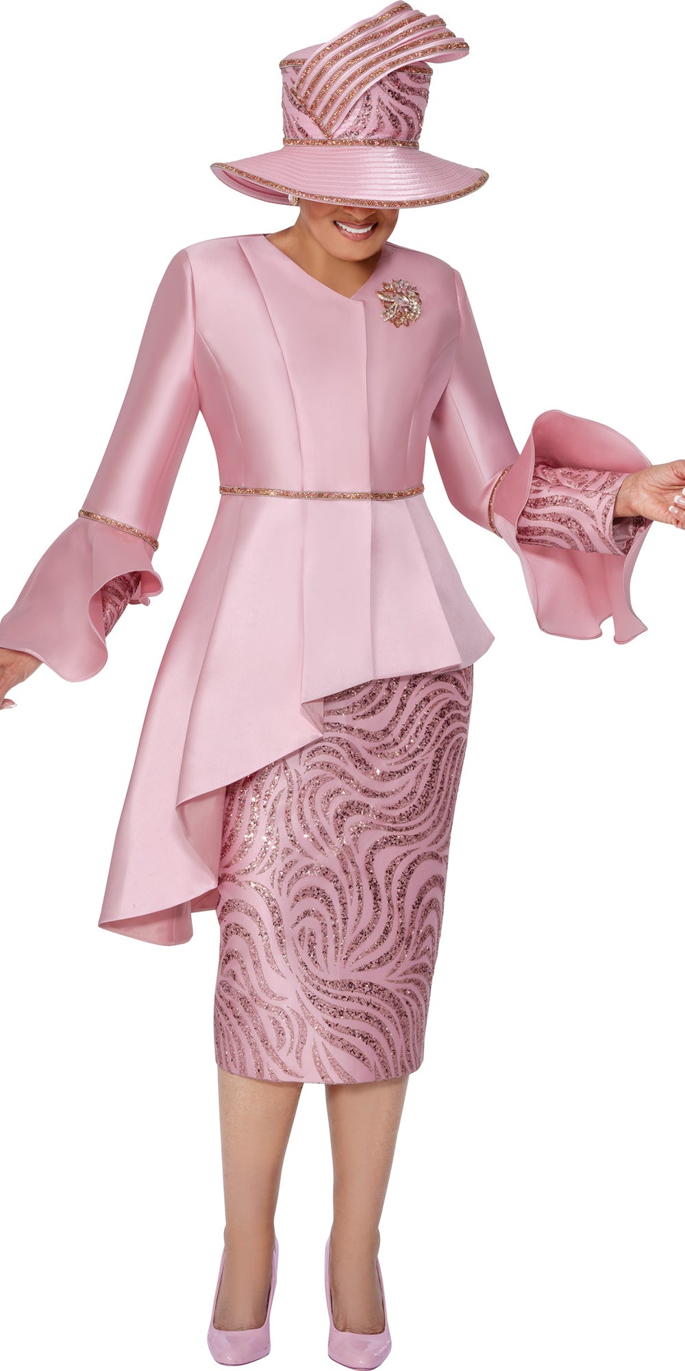 Dorinda Clark Cole 309832 - Dusty Rose - Asymmetrical Jacket Skirt Suit