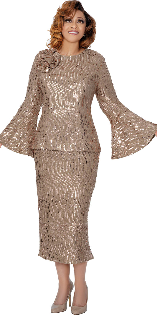 Dorinda Clark Cole 309912 - Tan - Sequin Rosette Skirt Suit