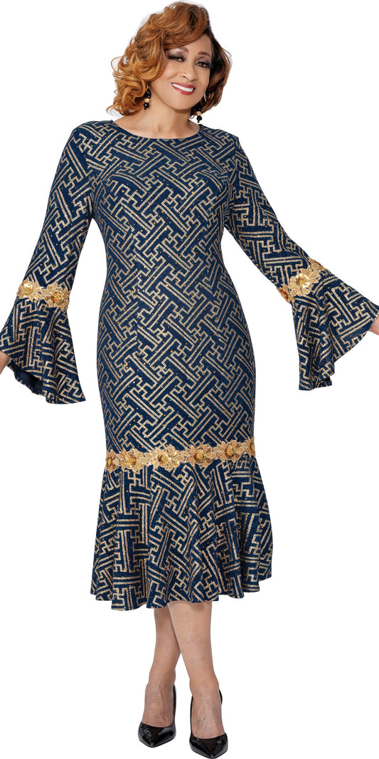 Dorinda Clark Cole 309961 - Navy Gold - Metallic Knit Dress