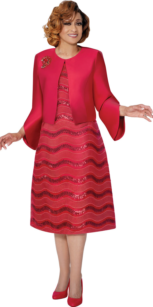Dorinda Clark Cole 310002 - Red - Twill Sequin Jacket Dress