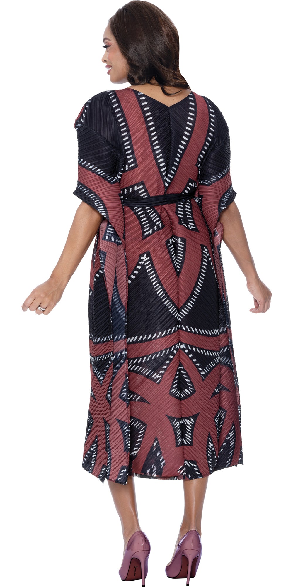 Divine Casuals 1871 - Red Black - Print Plisse Dress