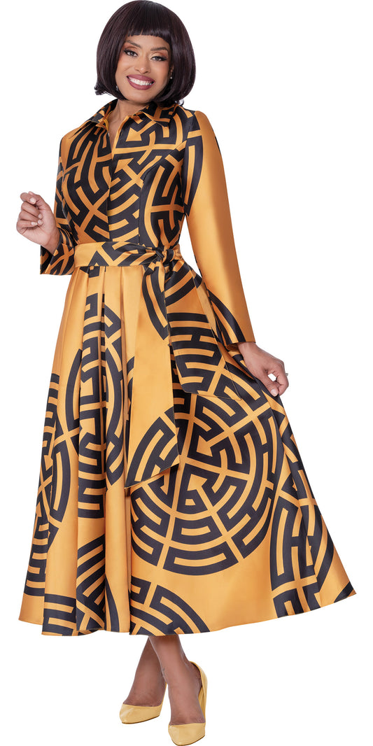 Dresses By Nubiano 100501 - Gold Black - Twill Sash Dress