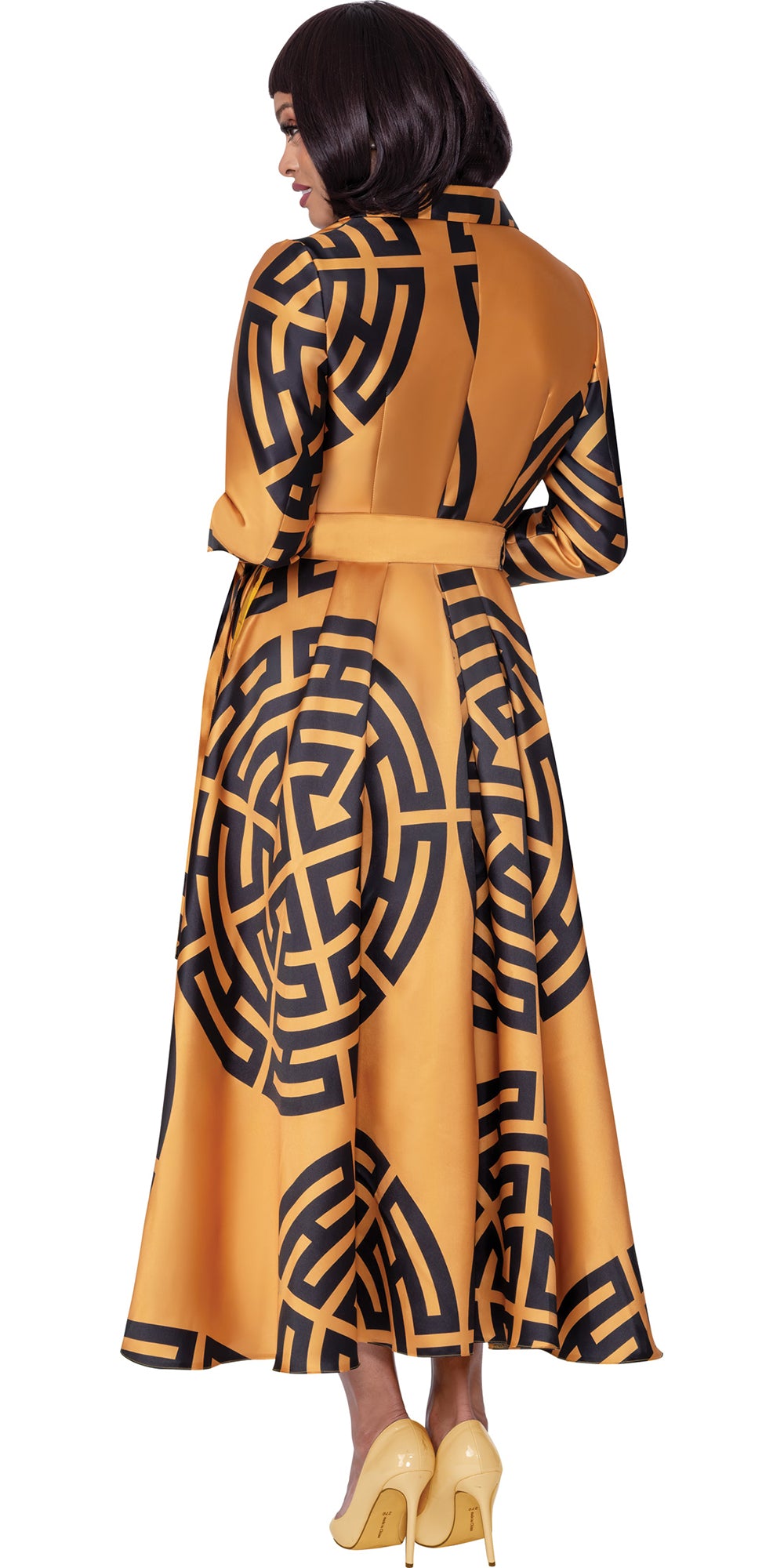 Dresses By Nubiano 100501 - Gold Black - Twill Sash Dress