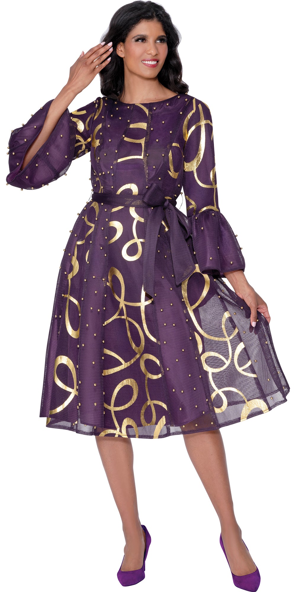 Dresses By Nubiano 100541 - Purple Gold - Mesh Dress