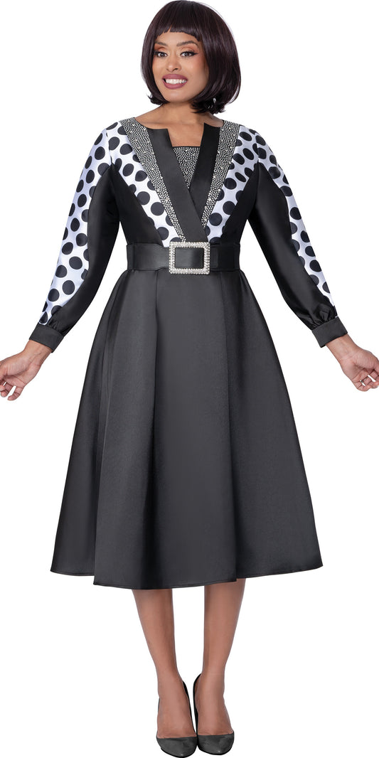 Dresses By Nubianoi 100571 - Black White - Twill Belted Dress