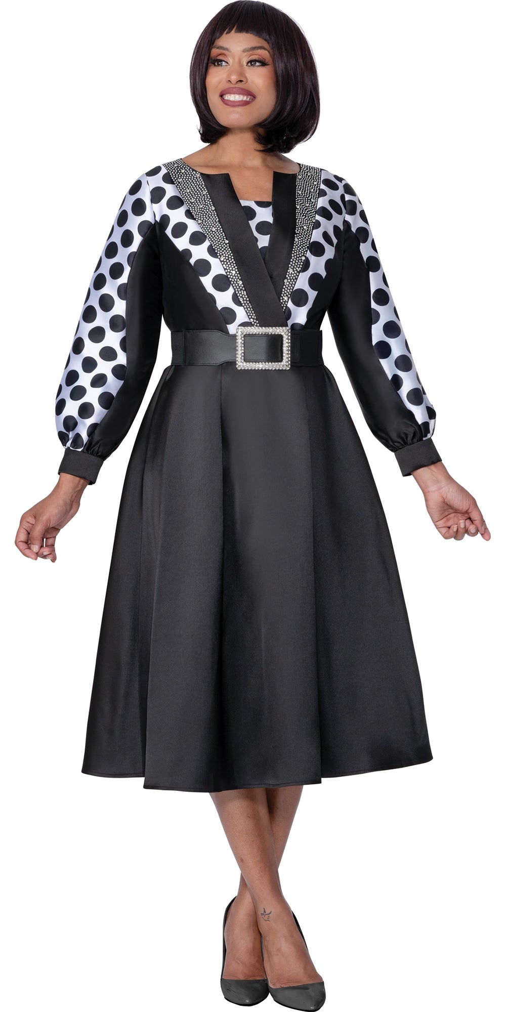 Dresses By Nubianoi 100571 - Black White - Twill Belted Dress