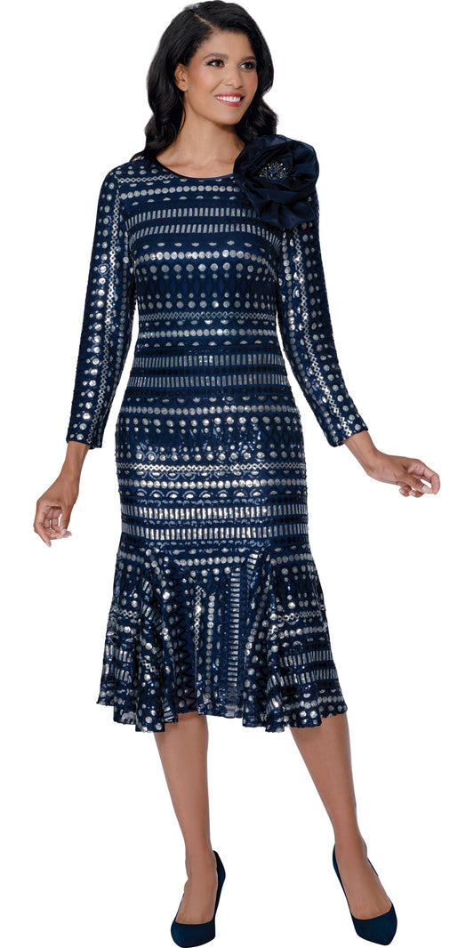 Dresses By Nubiano 100621 - Navy Silver - Novelty Print Dress