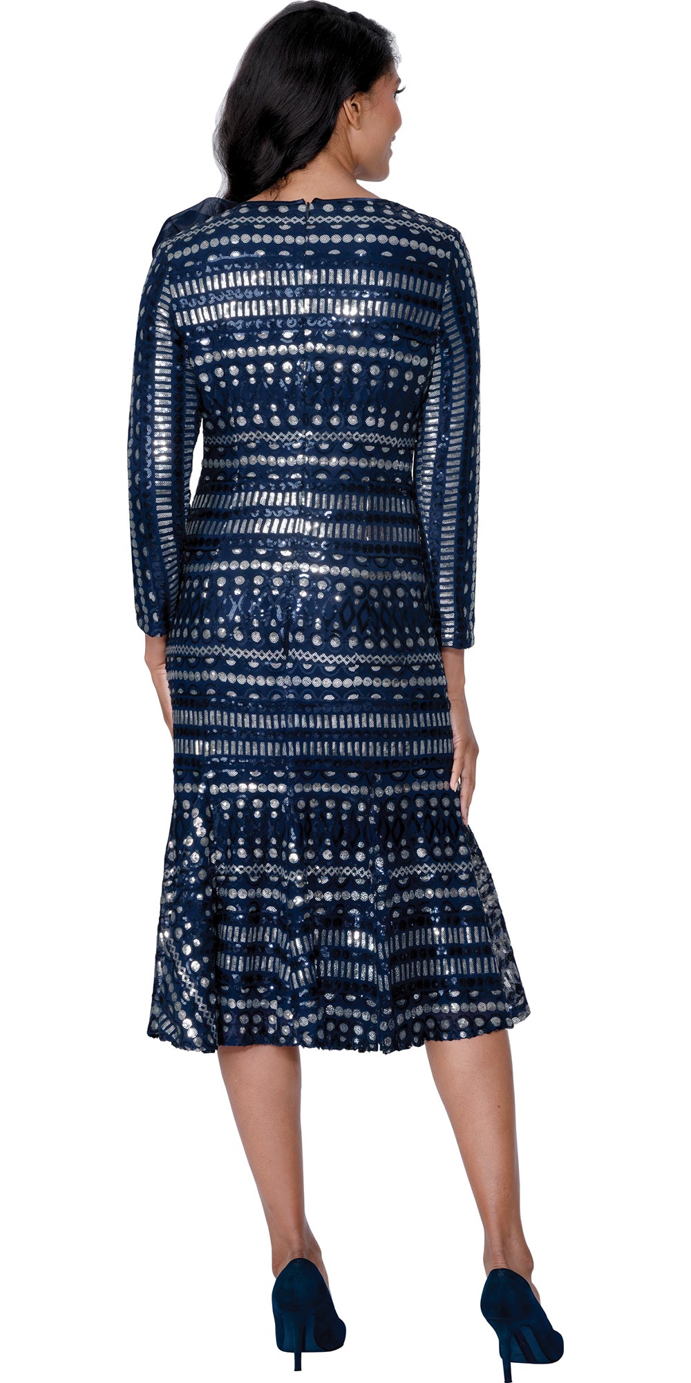 Dresses By Nubiano 100621 - Navy Silver - Novelty Print Dress