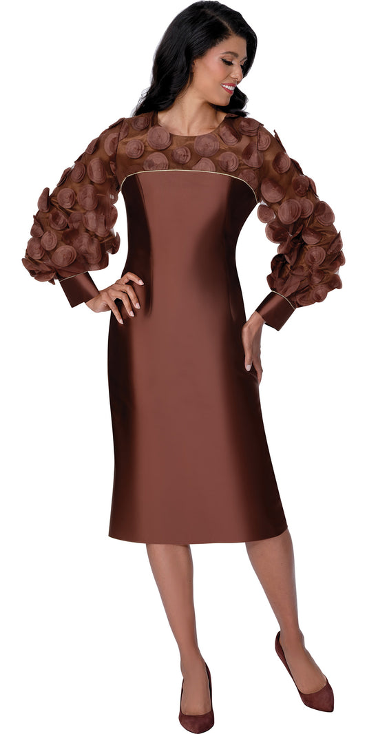 Dresses By Nubiano 100641 - Brown - Twill 3D Lace Dress