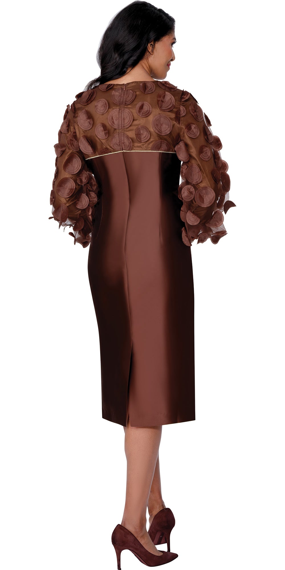 Dresses By Nubiano 100641 - Brown - Twill 3D Lace Dress