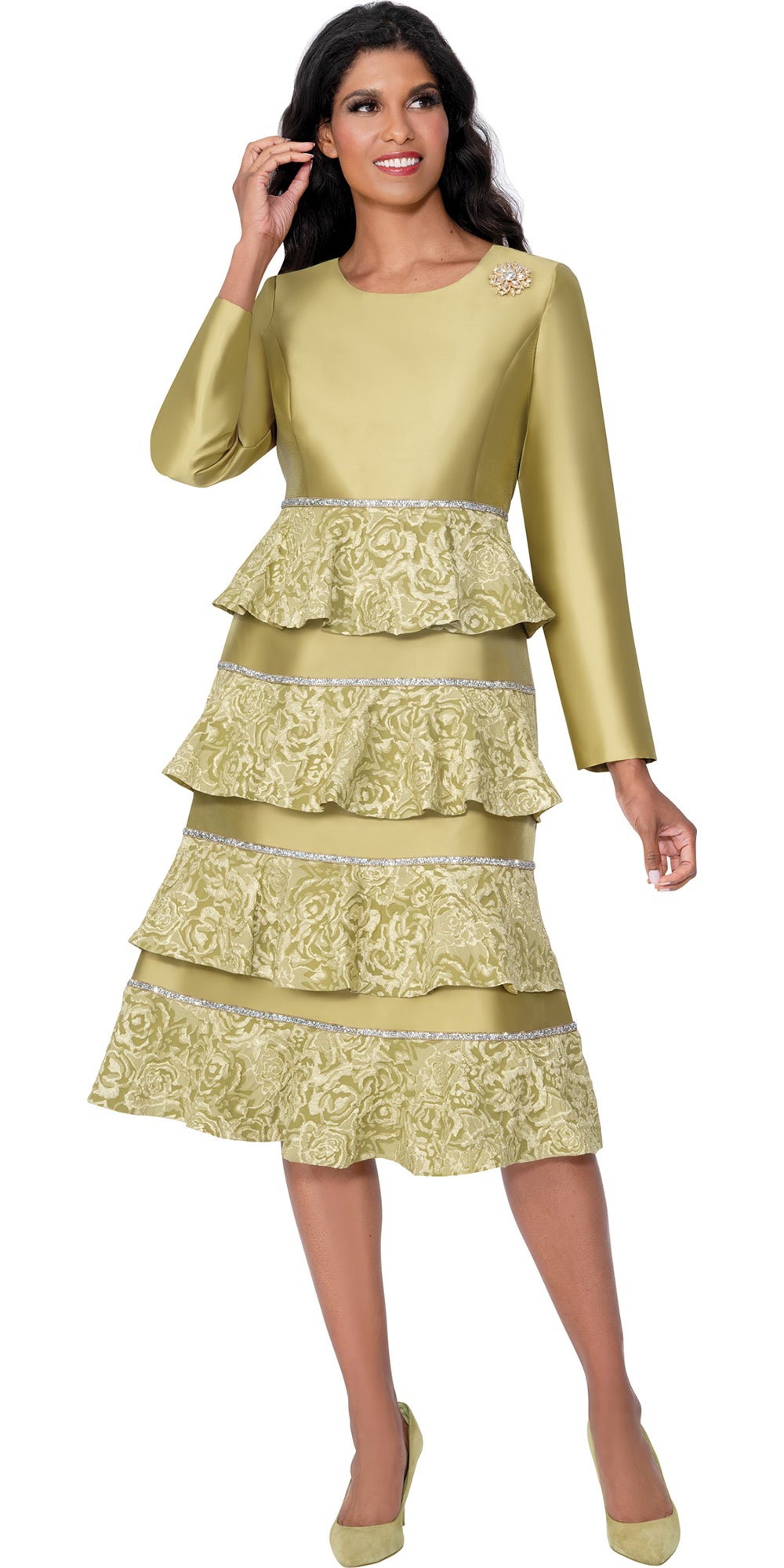 Dresses By Nubiano 100661 - Olive - Twill Jacquard Dress