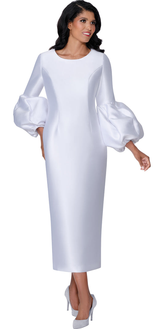 Dresses By Nubiano 100691 - White - Twill Puff Sleeve Dress