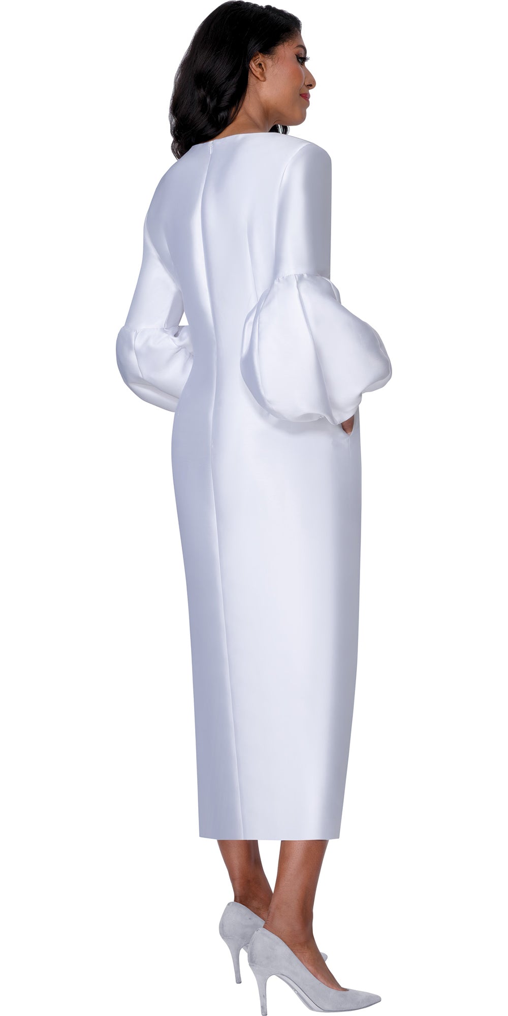 Dresses By Nubiano 100691 - White - Twill Puff Sleeve Dress