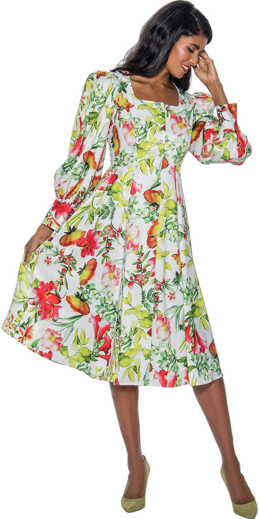 Nubiano Dresses DN841 -  Floral Print Dress with Button Front