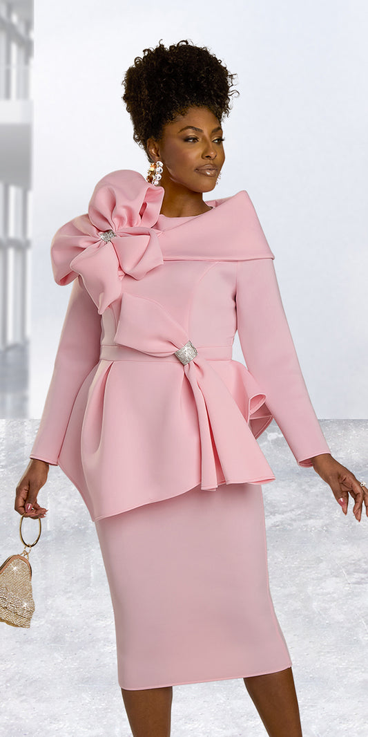 Donna Vinci 12138 - Pink - 2 pc Collared Skirt Suit