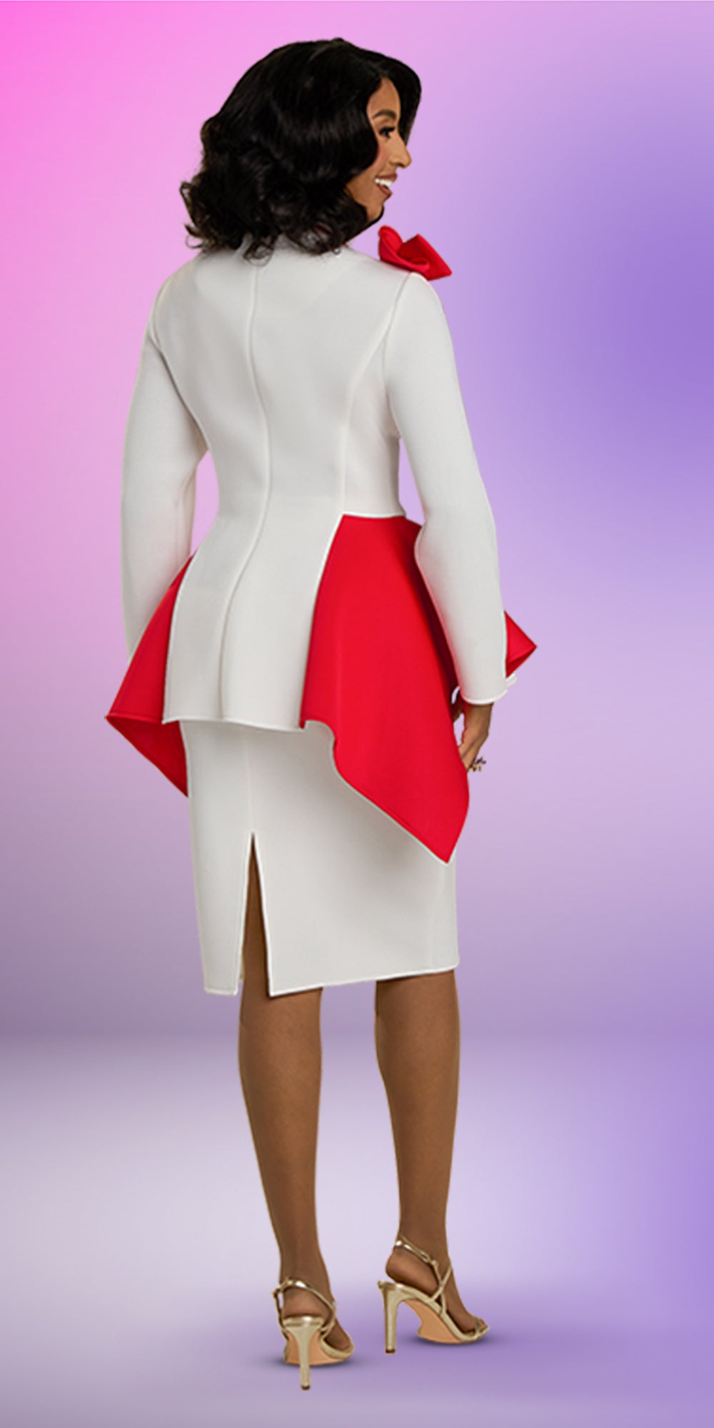 Donna Vinci 12160 - Off White Red - Piping Skirt Suit