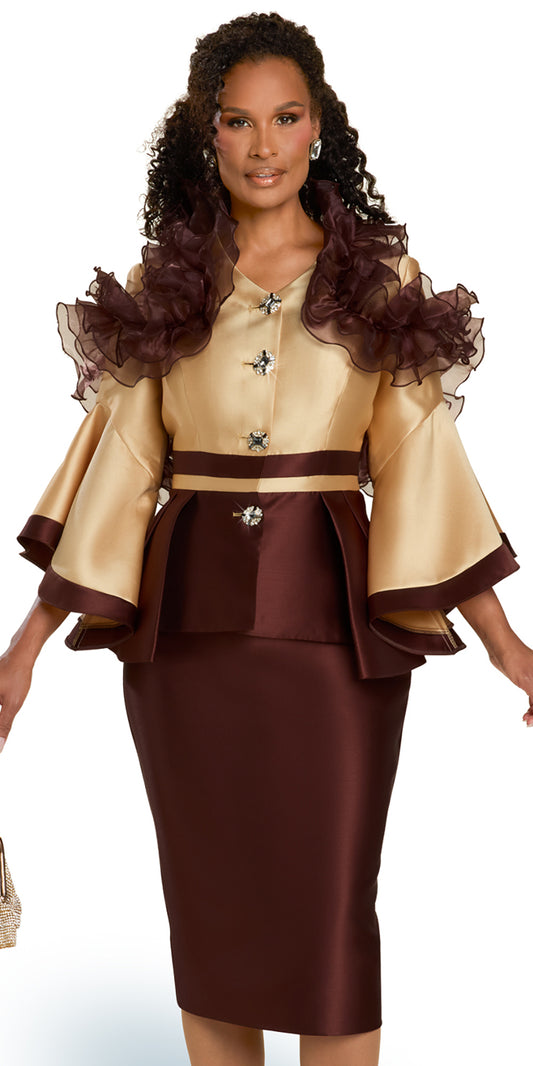 Donna Vinci 12165 - Gold Brown - Silk Embellished Skirt Suit