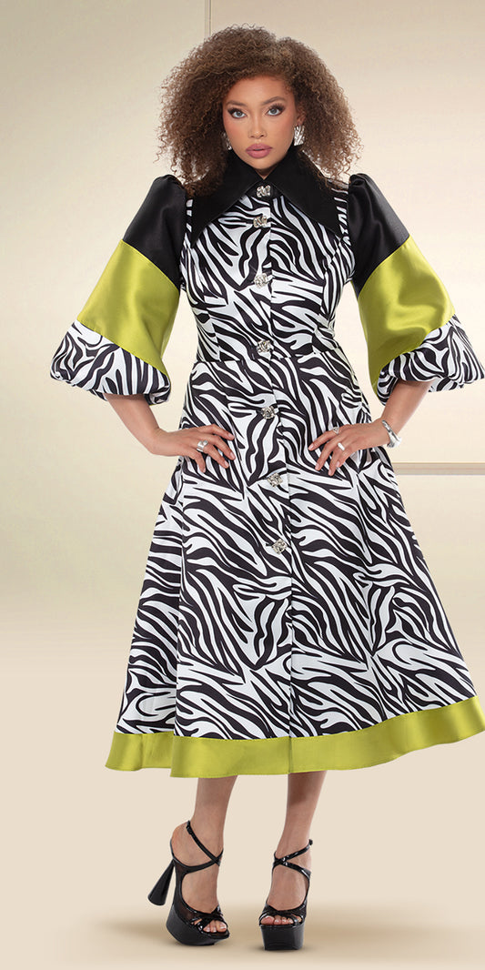 Donna Vinci 12172 - Lime Black White - Zebra 2Tone Silk Dress