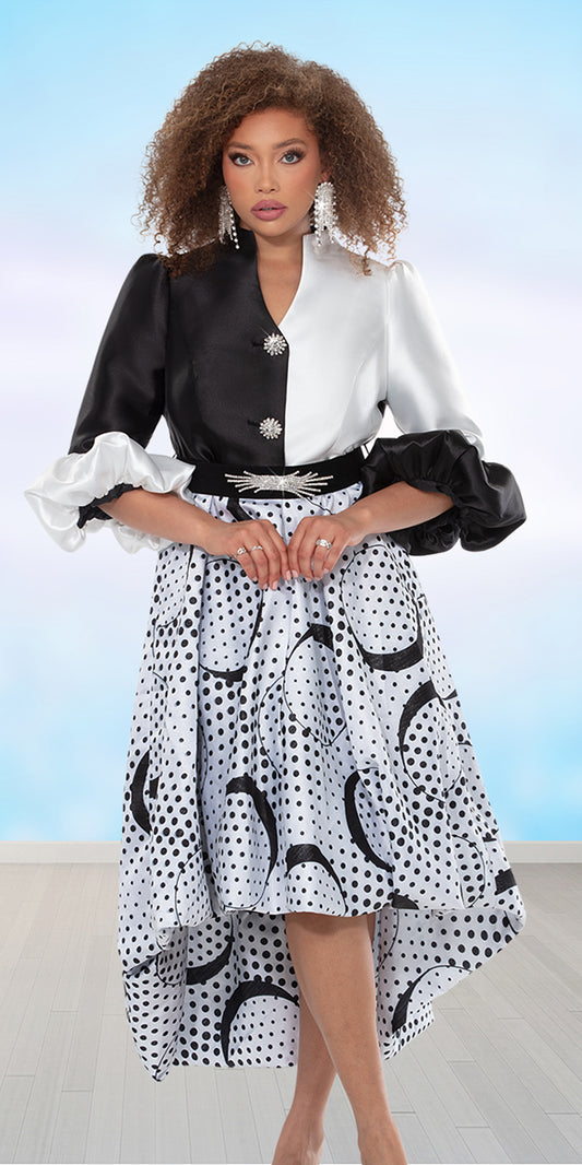 Donna Vinci 12173 - White Black - Silk Black White Belted Dress