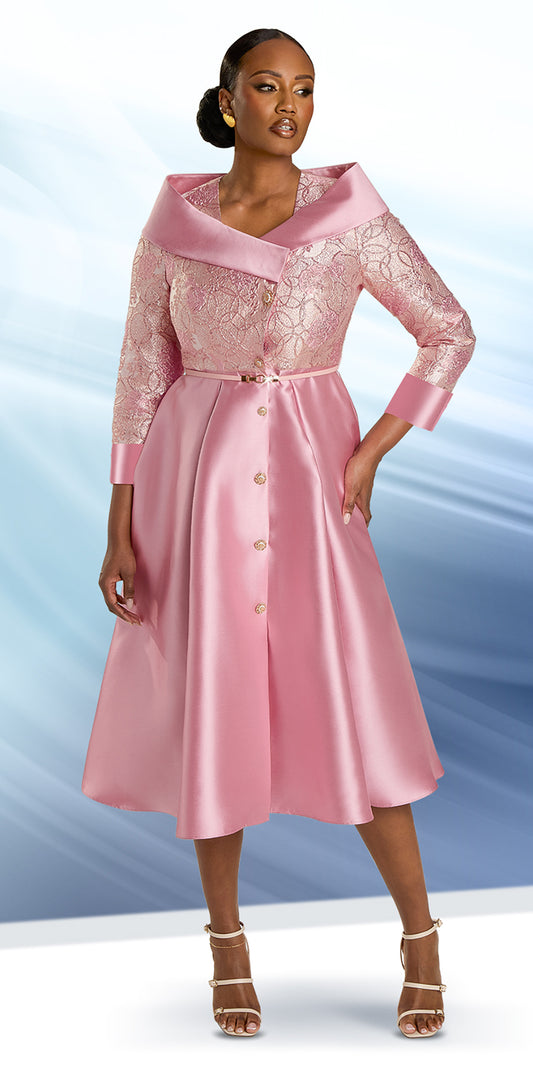 Donna Vinci 12193 - Cameo Pink - Belted Brocade Dress