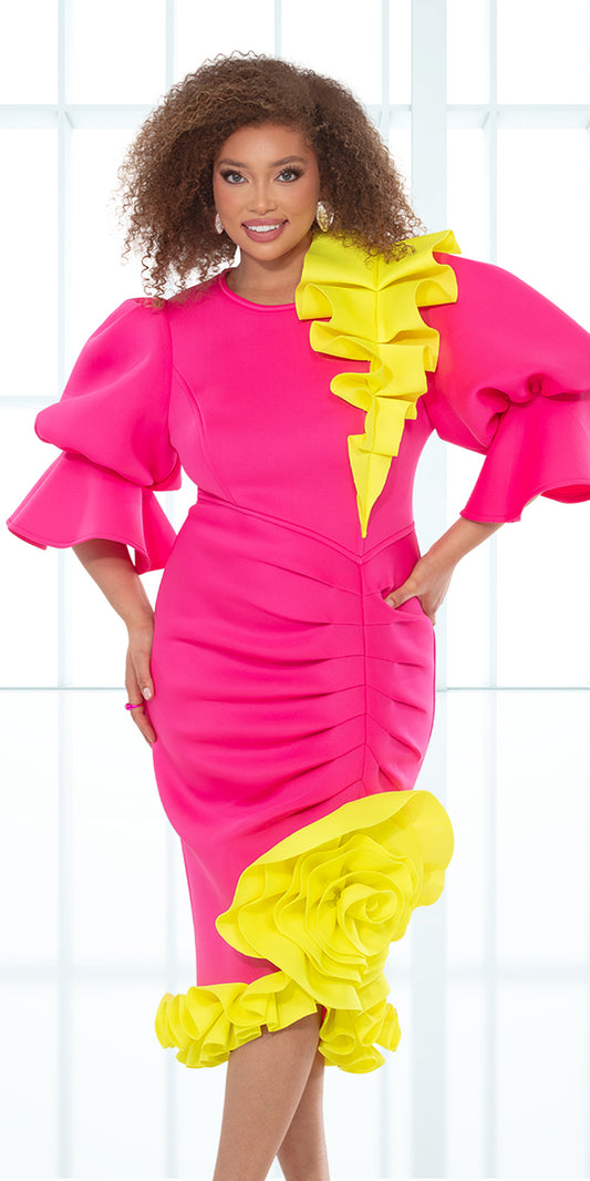 Donna Vinci 12203 - Hot Pink - Ruffle Dress