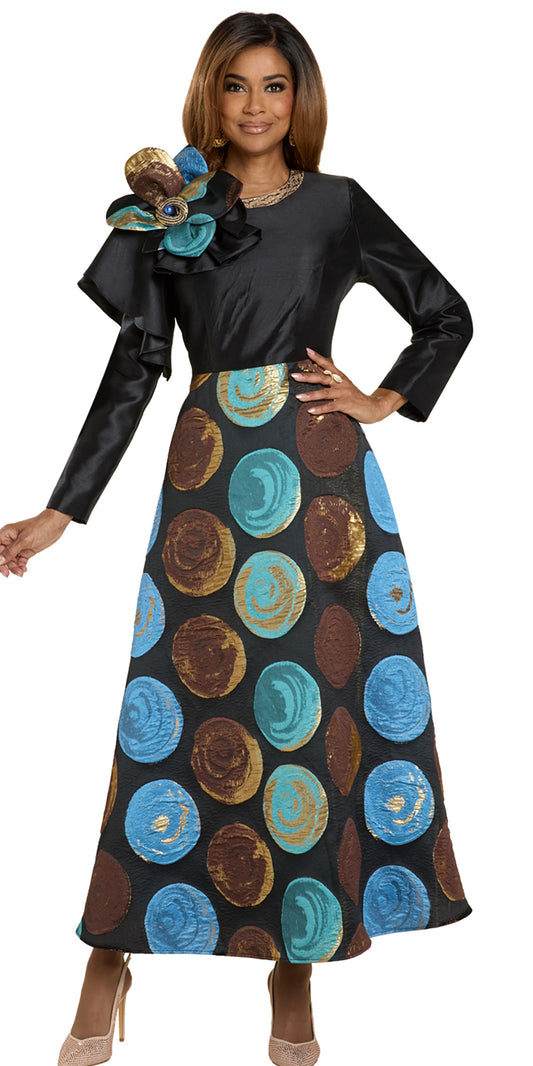 Donna Vinci 12208 - Black Multi - Brocade Silk Dress