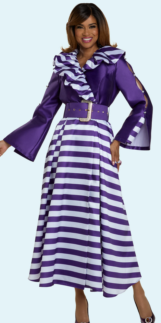 Donna Vinci 12209 - Purple White - Silk Stripe Dress