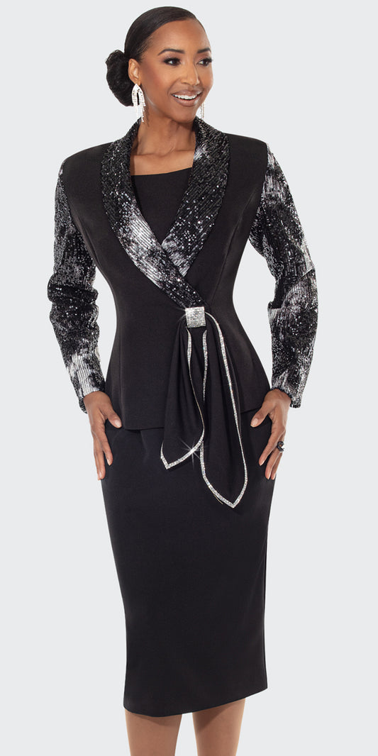 Donna Vinci 12213 - Black Silver - 2 pc Novelty Skirt Set