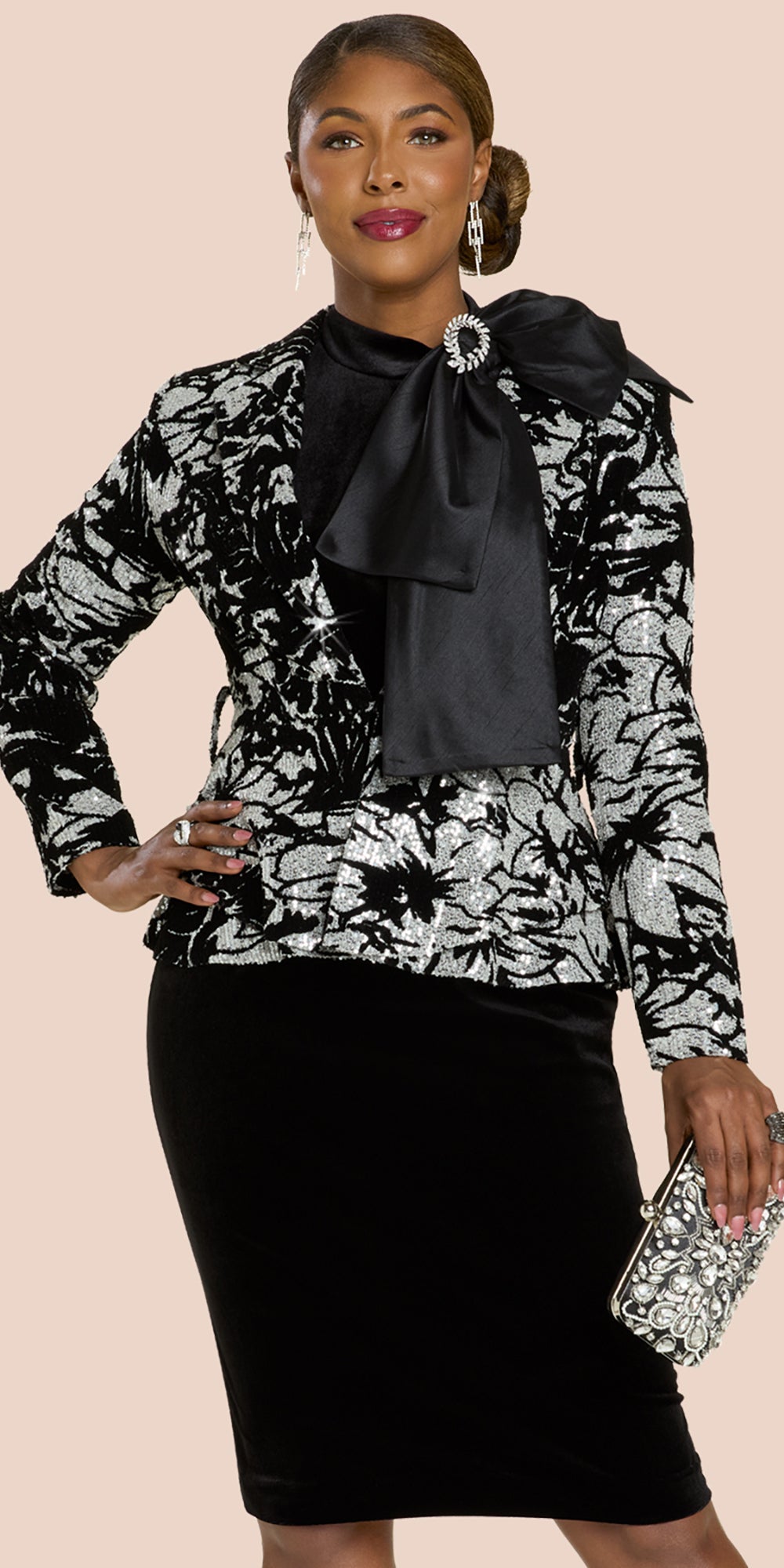 Donna Vinci 12214 - Black Silver - 3 pc Jacket Skirt Set