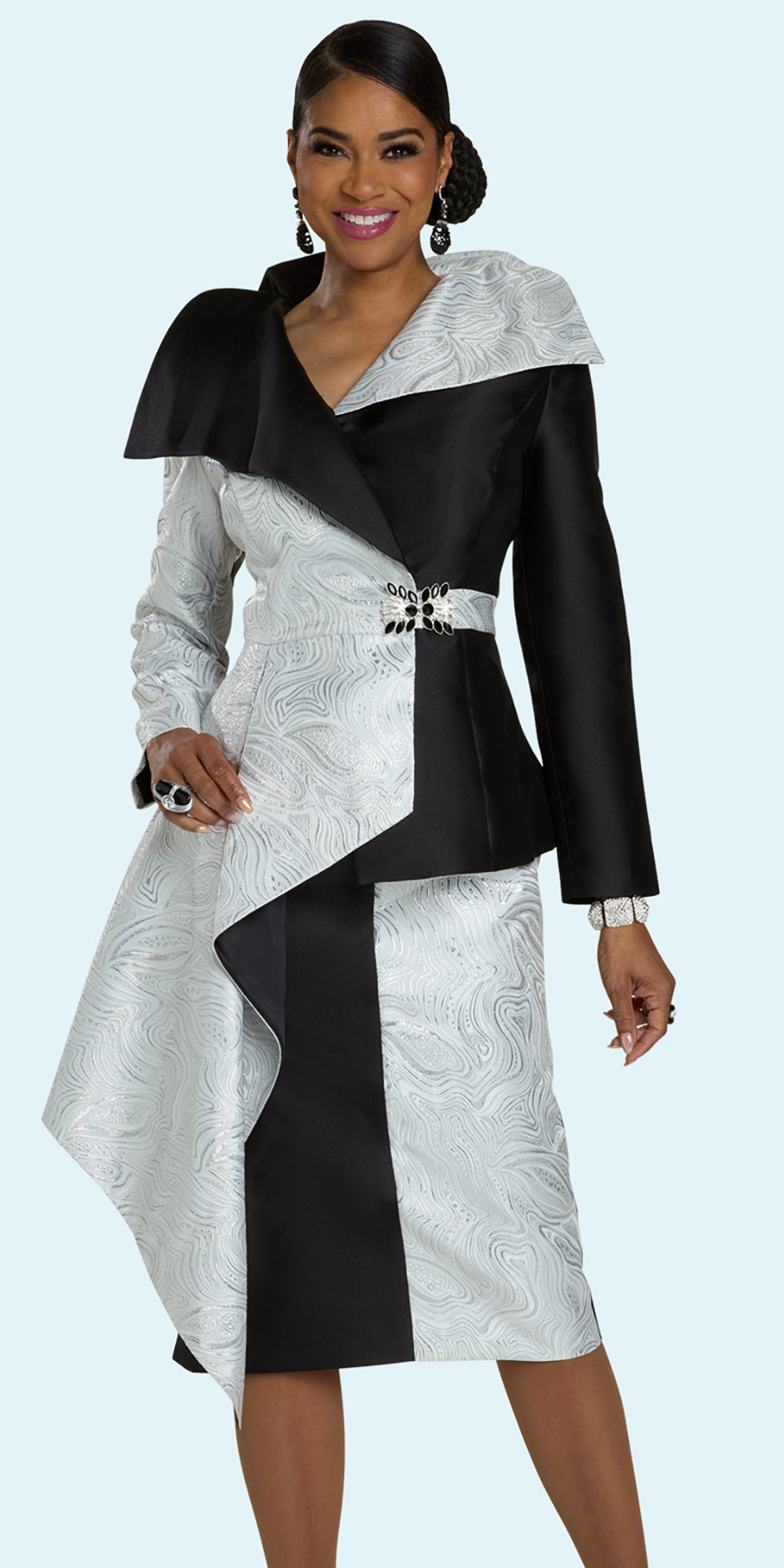 Donna Vinci 12220 - Black Silver - 2 pc Brocade Jacket & Skirt Set