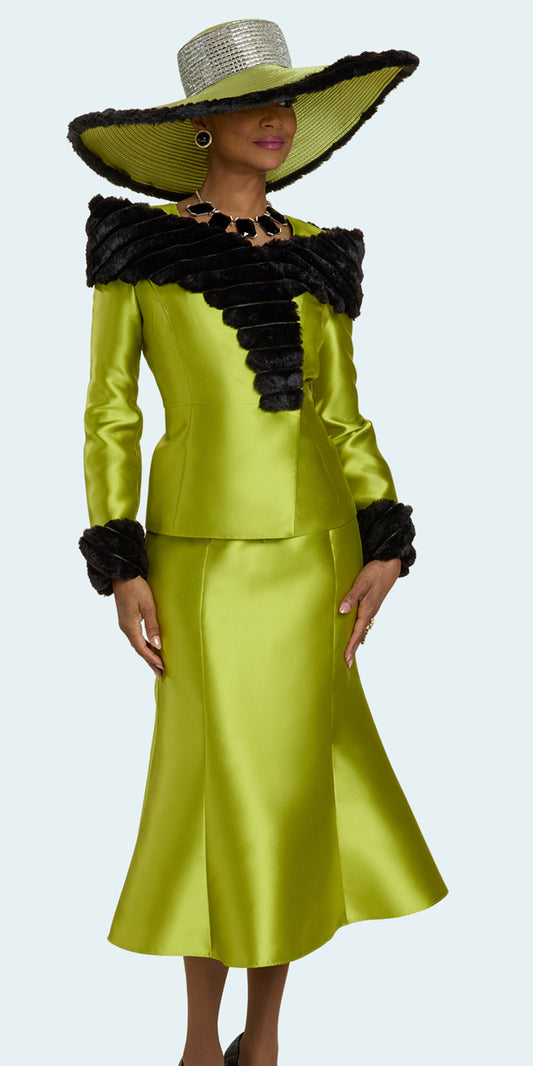 Donna Vinci 12222 - Lime Black - 2 pc Silk Jacket & Skirt Set