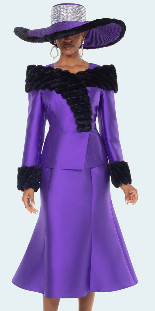 Donna Vinci 12222 - Purple Black - 2 pc Silk Jacket & Skirt Set