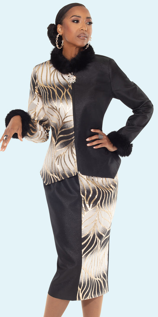 Donna Vinci 12224 - Black Gold - 2 pc Brocade Jacket & Skirt Set