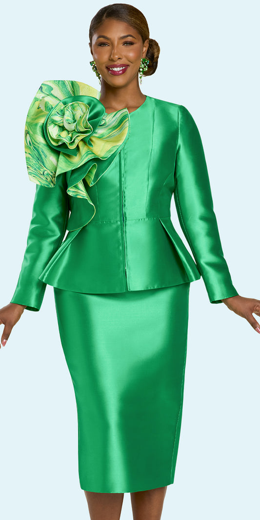 Donna Vinci 12227 - Green - 2 pc Silk Jacket & Skirt Set