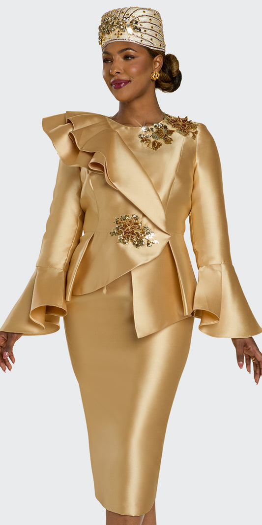 Donna Vinci 12229 - Gold - 2 pc Silk Jacket Skirt Set