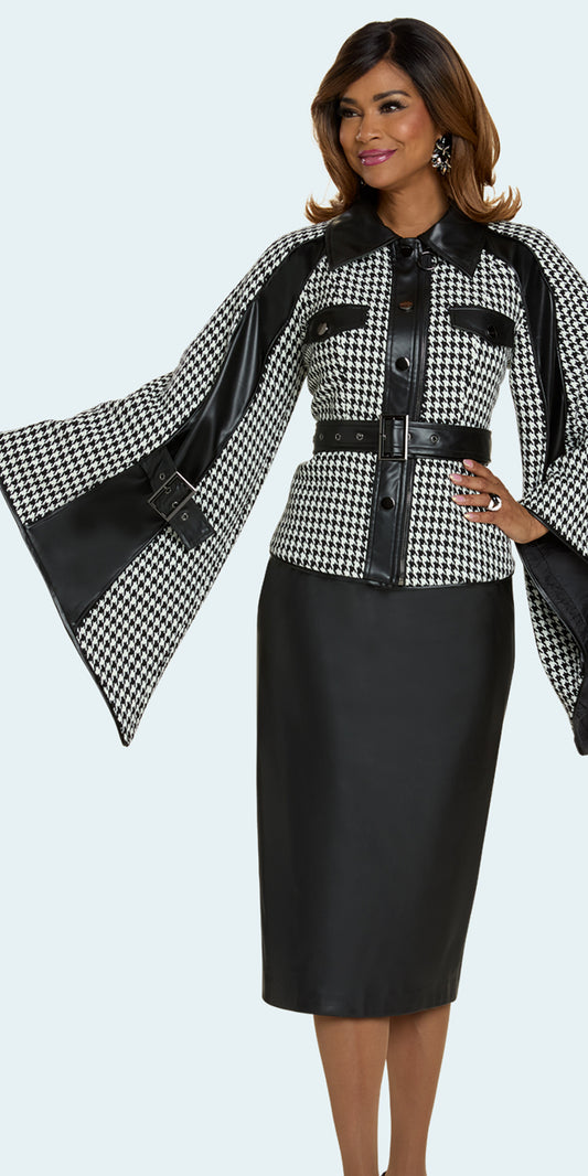 Donna Vinci 12236 - Black White - 2 pc Houndstooth Jacket Skirt Set
