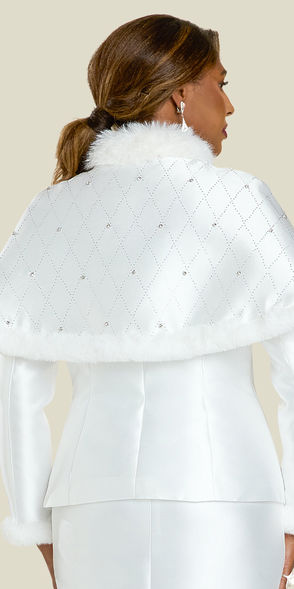Donna Vinci 12240 - Off-White - 2 pc Faux Fur Jacket Skirt Set