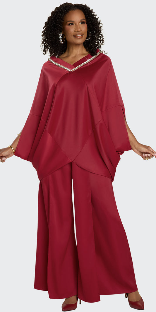 Donna Vinci 12244 - Sangria Red - 2 pc Satin Pant Set