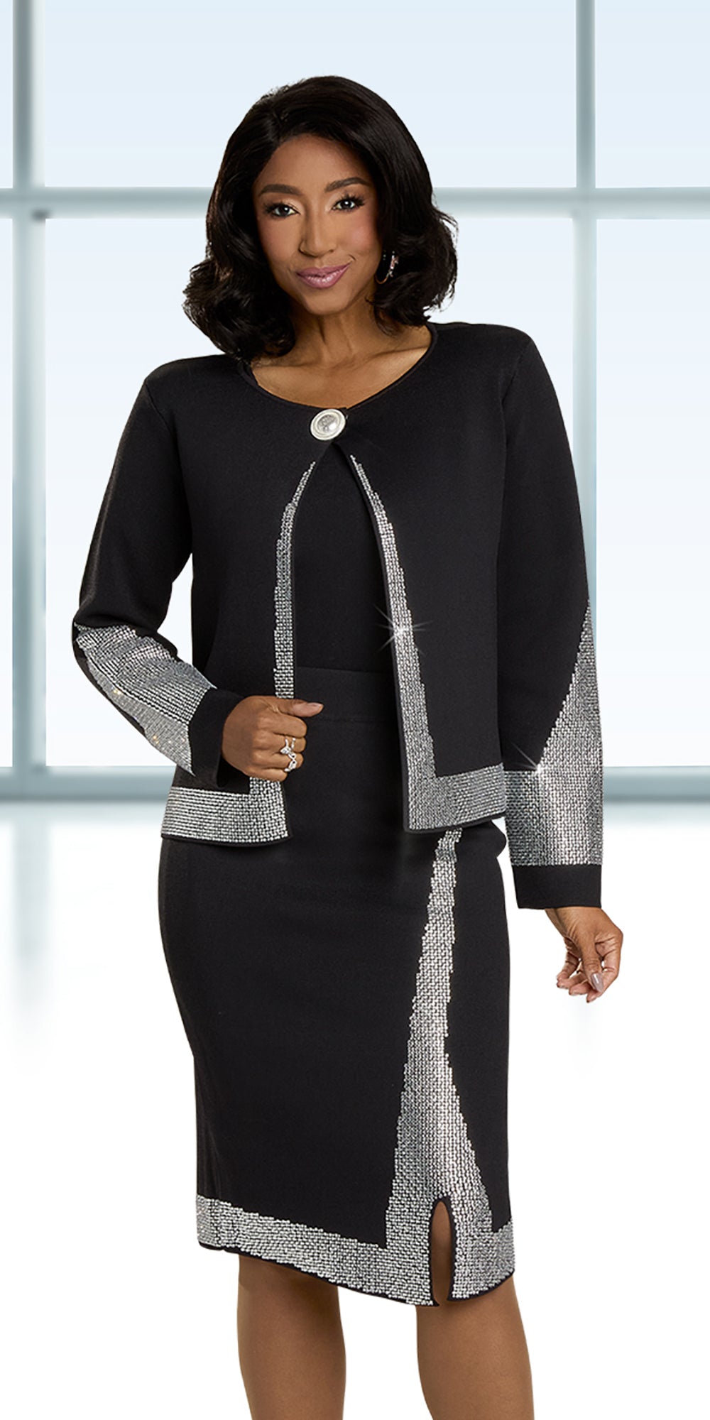 Donna Vinci 13435 - Black - 3 pc Knit Skirt Suit