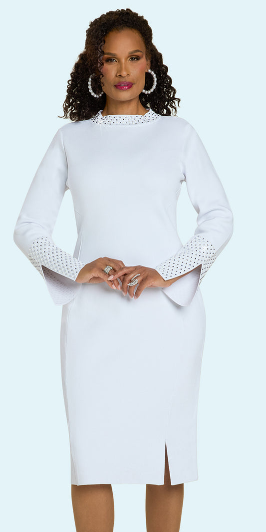Donna Vinci 13437 - Pure White - Rhinestone Knit Dress