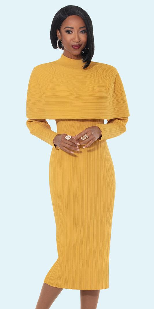 Donna Vinci 13444 - Mustard - Textured Knit Dress