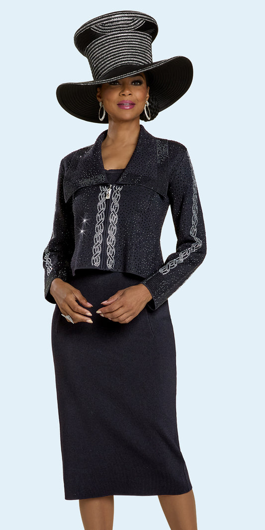 Donna Vinci 13447 - Black - 2 pc Rhinestone Knits with Jacket Dress
