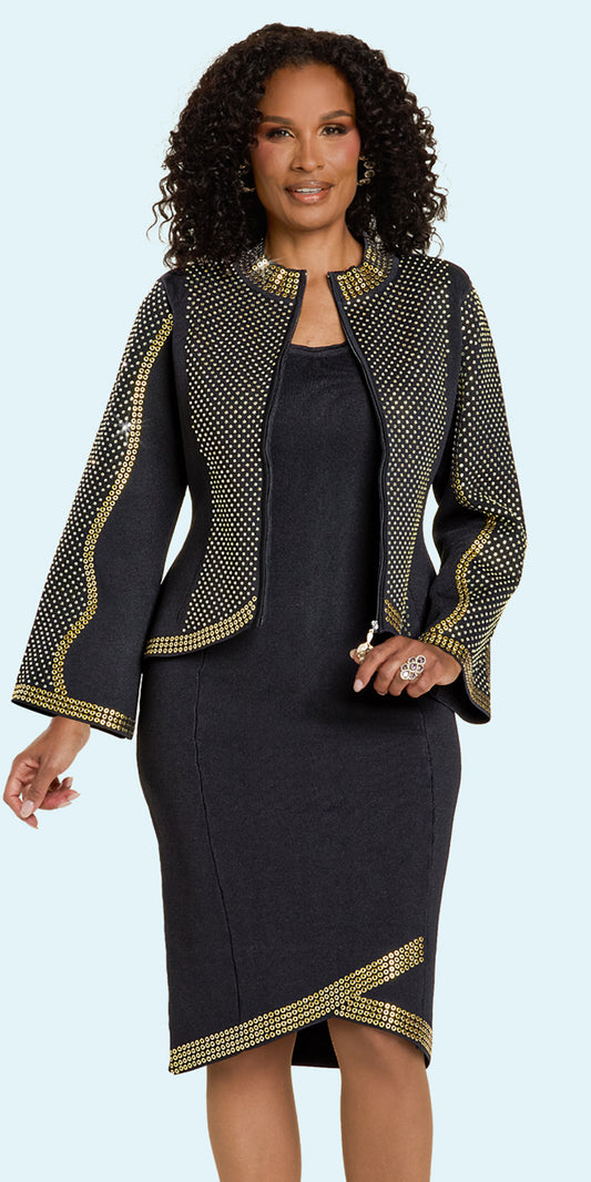 Donna Vinci 13448 - Black - 2 pc Rhinestone Trim Jacket Dress