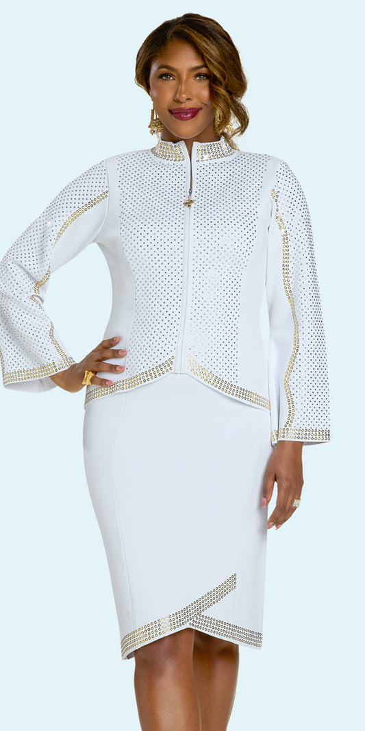 Donna Vinci 13448 - White - 2 pc Rhinestone Trim Jacket Dress