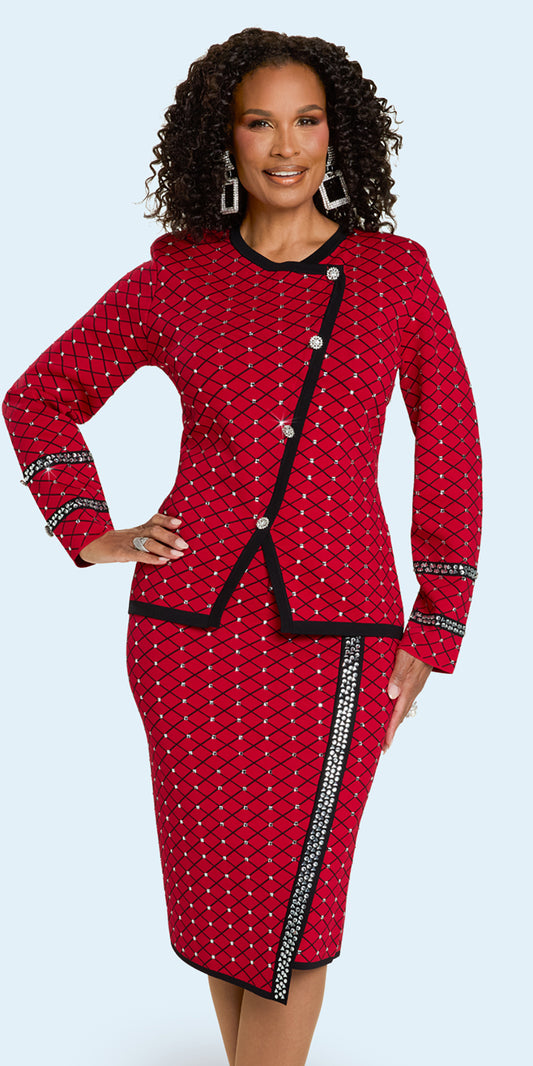 Donna Vinci 13451 - Red Black - 2 pc Jacket Skirt Set