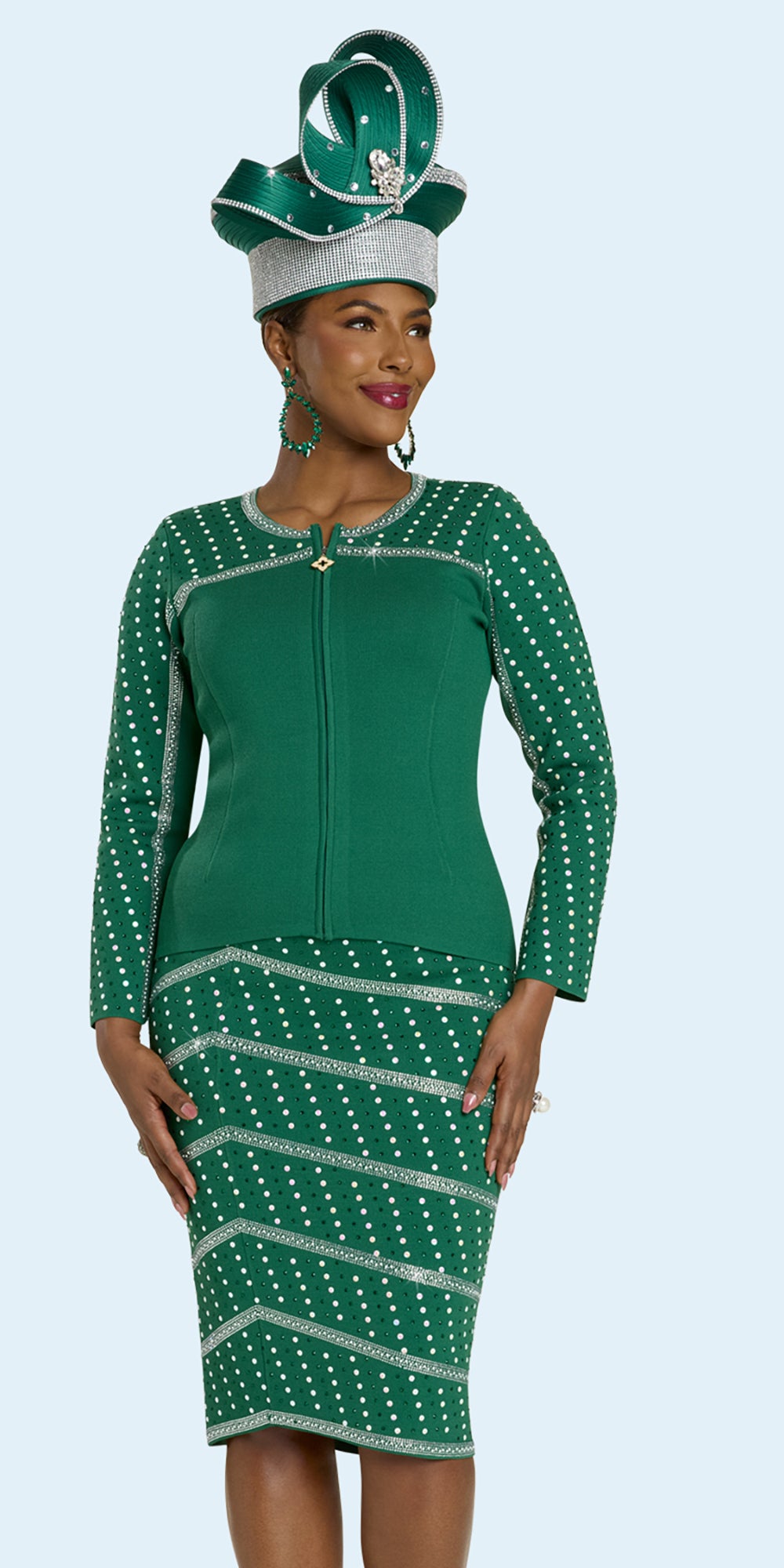 Donna Vinci 13452 - Emerald Green - 2 pc Rhinestone Trim Jacket Skirt Set